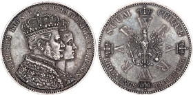 German States Prussia 1 Thaler 1861 A

KM# 488, N# 16991; Silver 18.52 g.; Coronation of Wilhelm and Augusta; Berlin Mint; XF/AUNC with a nice dark ...