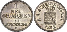 German States Saxony-Albertine 1 Neu-groschen / 10 Pfennig 1853 F

KM# 1159, N# 11394; Billon 2.12 g.; Friedrich August II; XF+