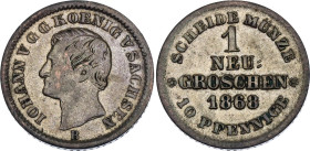 German States Saxony-Albertine 1 Neu-groschen / 10 Pfennig 1868 B

KM# 1221, N# 23086; Billon 2.12 g.; Johann I; XF