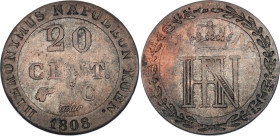 German States Westphalia 20 Centimes 1808 C

KM# 97, N# 14328; Billon 3.87 g.; Jerome Bonaparte; VF-