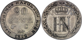 German States Westphalia 20 Centimes 1812 C

KM# 97, N# 14328; Billon 3.87 g.; Jerome Bonaparte; VF-