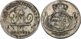 German States Wurttemberg 6 Kreuzer 1812 Planchet Error

KM# 495, N# 15814; Billon 2.2 g.; Friedrich I; UNC