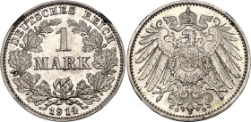 Germany - Empire 1 Mark 1914 G NGC MS64

KM# 14, AKS# 2, J# 17, N# 3412; Silver 5.55 g.; Wilhelm II; Karlsruhe Mint; With full mint luster