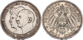 Germany - Empire Anhalt-Dessau 3 Mark 1914 A

KM# 30, J# 24, AKS# 46, N# 26552; Silver 16.66 g.; 25th Anniversary of the Wedding of Duke Friedrich I...