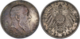 Germany - Empire Baden 2 Mark 1902

KM# 271, N# 16296; Silver 11.11 g.; Friedrich I; 50th Anniversary of the Reign of Duke Friedrich I; Karlsruhe Mi...