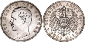 Germany - Empire Bavaria 5 Mark 1907 D

KM# 915, J# 46, N# 10914; Silver 27.77 g.; Otto; Munich Mint; XF