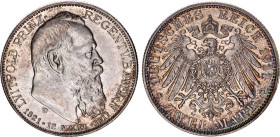 Germany - Empire Bavaria 2 Mark 1911 D

KM# 997, J. 48, N# 20687; Silver 11.11 g.; Otto; 90th Birthday of Prince Regent Luitpold; Munich Mint; AUNC ...