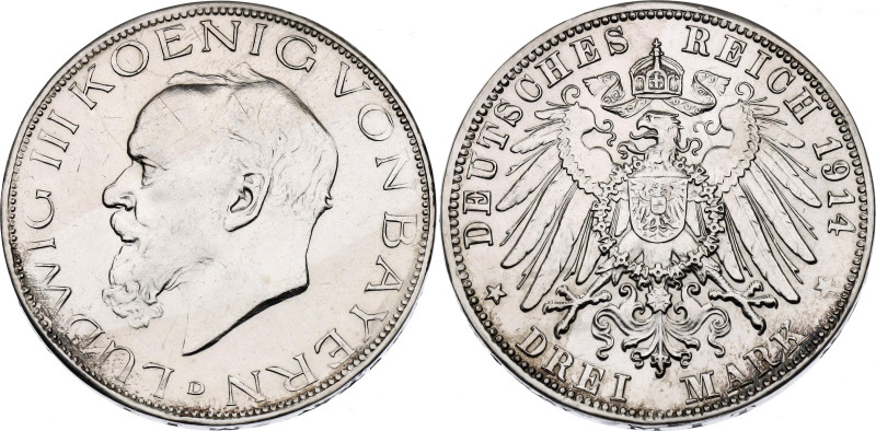 Germany - Empire Bavaria 3 Mark 1914 D

KM# 1005, J# 52, N# 30705; Silver 16.6...