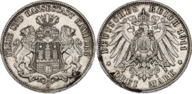 Germany - Empire Hamburg 3 Mark 1911 J

KM# 620, N# 7642; Silver 16.66 g.; XF/AUNC