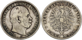 Germany - Empire Prussia 2 Mark 1876 C

KM# 506, J# 96, AKS# 115, N# 5810; Silver 11.11 g.; Wilhelm I; Frankfurt Mint; XF