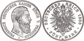 Germany - Empire Prussia 5 Mark 1888 (1981) A Restrike

KM# 512, J# 99, N# 21784; Silver (.925) 23.15 g., Proof; Friedrich III