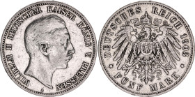 Germany - Empire Prussia 5 Mark 1903 A

KM# 523, AKS# 129, J# 104, N# 11814; Silver 27.77 g.; Wilhelm II; Berlin Mint; VF+/XF-