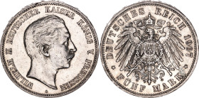 Germany - Empire Prussia 5 Mark 1907 A

KM# 523, AKS# 129, J# 104, N# 11814; Silver 27.77 g.; Wilhelm II; Berlin Mint; XF