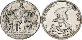 Germany - Empire Prussia 3 Mark 1913 A

KM# 534, J. 110, N# 4713; Silver 16.66 g.; Wilhelm II; 100th Anniversary of the Victory over Napoleon at Lei...