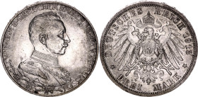 Germany - Empire Prussia 3 Mark 1913 A

KM# 535, J. 112, N# 19478; Silver 16.66 g.; Wilhelm II; 25th Anniversary of the Reign; Berlin Mint; AUNC wit...