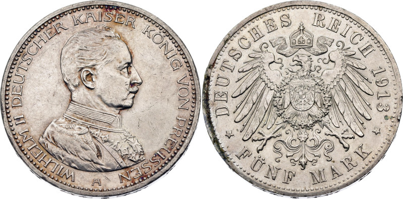 Germany - Empire Prussia 5 Mark 1913 A

KM# 536, J# 114, N# 4714; Silver 27.77...