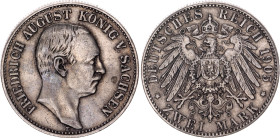 Germany - Empire Saxony-Albertine 2 Mark 1905 E

KM# 1263, J# 134, N# 20686; Silver 11.11 g.; Friedrich August III; Muldenhütten Mint; XF