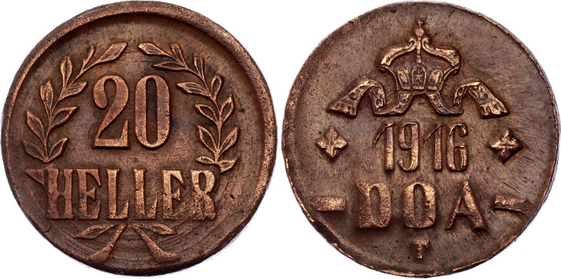 German East Africa 20 Heller 1916 T

KM# 15, Schön# 18, N# 11912; Copper; Wilh...