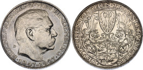 Germany - Weimar Republic 5 Reichsmark 1927 D

Kienast# 386, X# 1, N# 69810; Silver (.900) 24.88 g.; 80th Birthday of Paul von Hindenburg; Munich Mi...