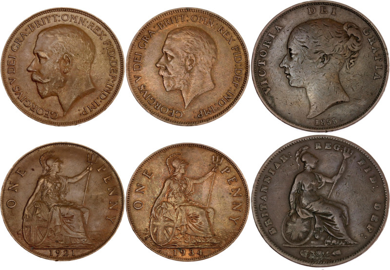 Great Britain 3 x 1 Penny 1855 - 1934

KM# 739, 838; Copper; Victoria & George...