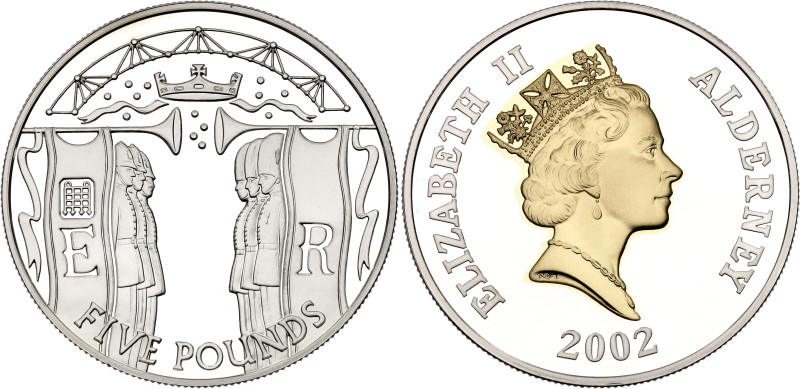 Alderney 5 Pounds 2002

KM# 25, N# 30874; Silver 28.28 g., Proof; Elizabeth II...