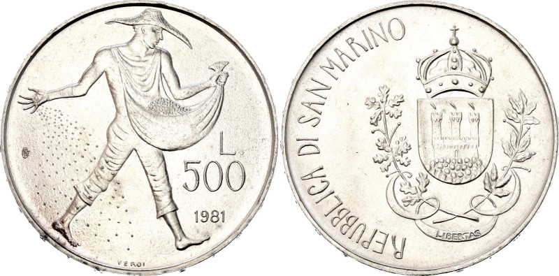 San Marino 500 Lire 1981 IPZS

KM# 125, N# 13714; Silver 10.96 g.; 2000th Anni...