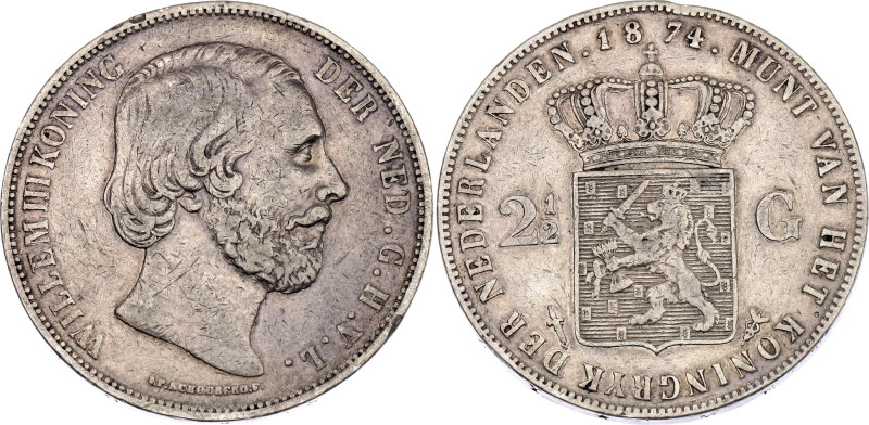 Netherlands 2-1/2 Gulden 1874

KM# 82, N# 16143; Silver 25 g.; Willen III; Utr...