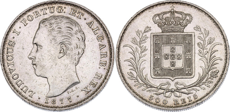 Portugal 500 Reis 1877

KM# 509, Gomes# L1 12,14, N# 19660; Silver 12.5 g.; Lu...