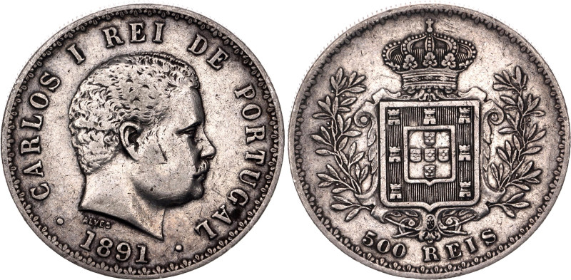 Portugal 500 Reis 1891

KM# 535, N# 13025; Silver 12.5 g.; Carlos I; Lisbon Mi...