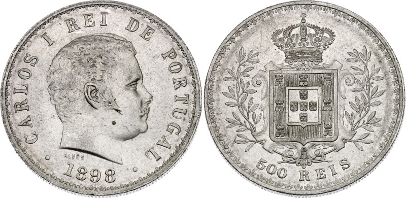 Portugal 500 Reis 1898

KM# 535, Gomes# C1 11,12, N# 13025; Silver 12.5 g.; Ca...