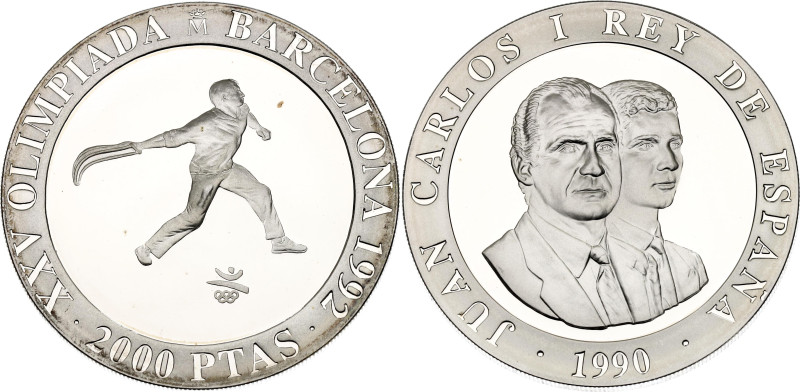 Spain 2000 Pesetas 1990 M

KM# 867, N# 74783; Silver 27 g., Proof; Juan Carlos...