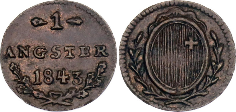 Switzerland Schwyz 1 Angster 1843

KM# 55, N# 24033; Copper; XF+