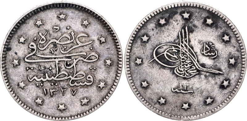 Ottoman Empire 2 Kurush 1909 AH 1327//1

KM# 749, Schön# 276, N# 15565; Silver...