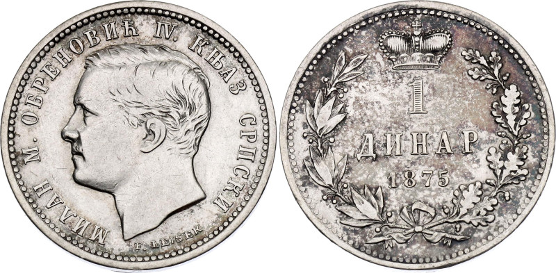 Serbia 1 Dinar 1875

KM# 5, N# 27311; Silver 5.00 g.; Milan Obrenović IV; XF