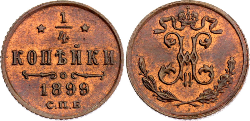 Russia 1/4 Kopek 1899 СПБ

Bit# 310, Conros# 243/55, N# 16982; Copper 0.81 g.;...