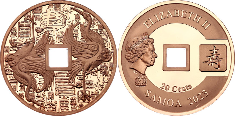 Samoa 20 Cents 2023

Copper., Proof; Elizabeth II; Crane ; Mintage: 9999 pcs.