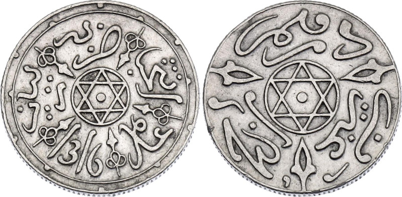 Morocco 1 Dirham 1899 AH 1316

Y# 10.2, N# 8397; Silver 2.9 g.; Abdelaziz; Par...