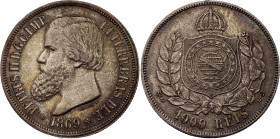 Brazil 1000 Reis 1869

KM# 476, N# 33147; Silver 12.50 g.; Pedro II; Rio de Janeiro Mint; XF+