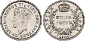 British Guiana 4 Pence 1944

KM# 30a, N# 19572; Silver 1.88 g.; George VI; London Mint; UNC with minor hairlines