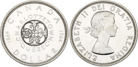 Canada 1 Dollar 1964

KM# 58, N# 455; Silver 23.3 g., Prooflike; Elizabeth II; 100th Anniversary of Charlottetown & Quebec Conferences; Ottawa Mint