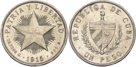 Cuba 1 Peso 1915

KM# 15.1, N# 9263; Silver 26.51 g.; Philadelphia Mint; XF