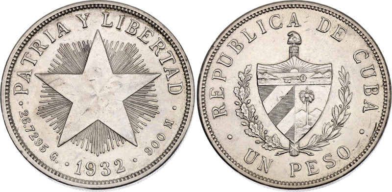 Cuba 1 Peso 1932

KM# 15.2, N# 9263; Silver 26.72 g.; Philadelphia Mint; UNC w...