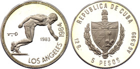 Cuba 5 Pesos 1983

KM# 109, N# 87288; Silver 12 g., Proof; XXIII Summer Olympics, Los Angeles 1984 - Runner; Mintage 5000 pcs.; With hairlines