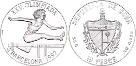 Cuba 10 Pesos 1990

KM# 336.1, N# 64101; Small characters; Silver 28 g., Proof; XXV Summer Olympics, Barcelona 1992 - Hurdling; Mintage 25000 pcs.