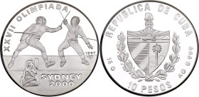 Cuba 10 Pesos 1997

KM# 591, N# 69452; Silver 15 g., Proof; XXVII Summer Olympics, Sydney 2000 - Fencing