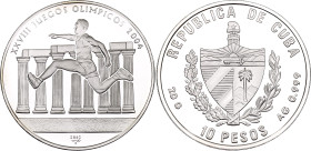 Cuba 10 Pesos 2002

KM# 734, N# 81195; Silver 20 g., Proof; XXVIII Summer Olympics, Athens 2004 - Hurdling; Mintage 25000 pcs.