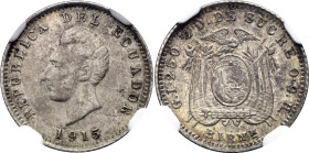 Ecuador 1/2 Decimo 1915 BIRMM NGC AU55

KM# 55.2, Schön# 44, N# 7255; Silver 1.25 g.; Antonio José de Sucre; AUNC