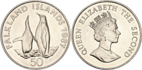 Falkland Islands 50 Pence 1987

KM# 25, N# 15703; Copper-nickel; Elizabeth II; World Wildlife Fund - King Penguins; UNC