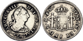 Mexico 1/2 Real 1787 Mo FM

KM# 69.2a, N# 18789; Silver; Carlos III; Mexico Mint; VF+