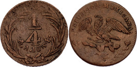 Mexico 1/4 Real 1834 Mo

KM# 358, N# 4329; Copper; "Quarto/Quartilla"; Mexico Mint; XF+